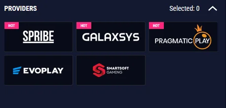 Liste der Favbet-Anbieter mit Logos von Pragmatic Play, NetEnt, Microgaming, Playson und Schnellzugriff auf Spiele eines bestimmten Studios